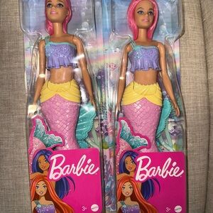 2 Barbie Doll Mermaids with Pink and Purple Design